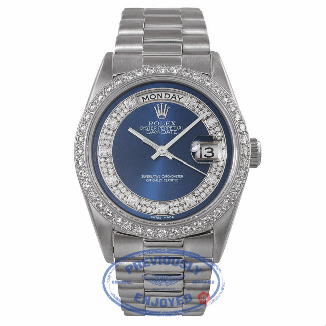 Rolex Platinum President Day Date 36mm Blue Diamond Dial Diamond Bezel 18206 DPJX8K - Beverly Hills Watch Company Watch Store