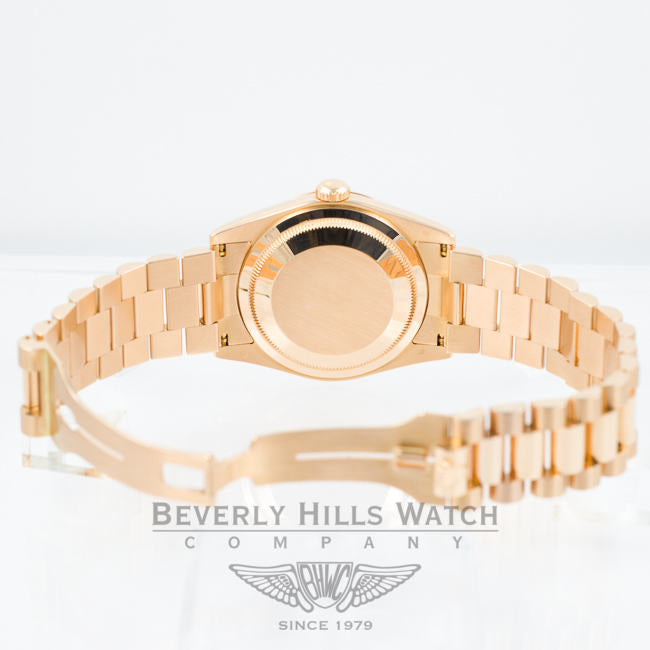 Rolex Day Date 18K Rose Gold President Bracelet Silver Diamond Dial Watch 118205 Beverly Hills Watch Company Watches
