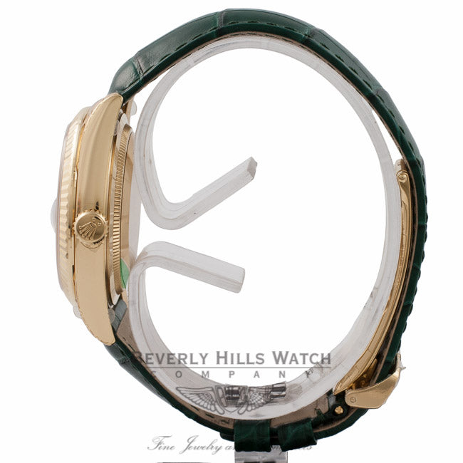 Rolex Day-Date President 36MM 18K Yellow Gold Green Dial Alligator Strap 118138 L6NWJW - Beverly Hills Watch Store
