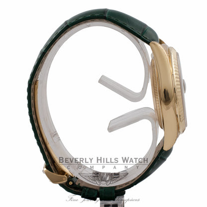 Rolex Day-Date President 36MM 18K Yellow Gold Green Dial Alligator Strap 118138 L6NWJW - Beverly Hills Watch Store