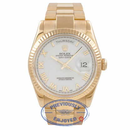 Rolex Day Date President 36mm Yellow Gold White Roman Dial Oyster Bracelet 118238 5YYQ4T - Beverly Hills Watch Company Watch Store
