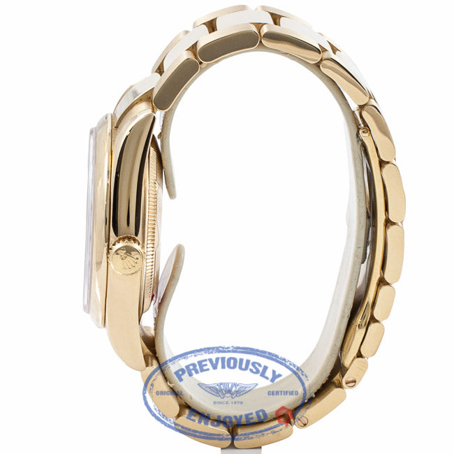 Rolex Day Date President 36MM 18k Yellow Gold Silver Diamond Dial Domed Bezel 118208 HNYE11 - Beverly Hills Watch Company Watch Store