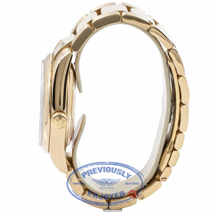 Rolex Day Date President 36MM 18k Yellow Gold Silver Diamond Dial Domed Bezel 118208 HNYE11 - Beverly Hills Watch Company Watch Store