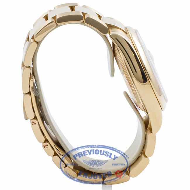 Rolex Day Date President 36MM 18k Yellow Gold Silver Diamond Dial Domed Bezel 118208 HNYE11 - Beverly Hills Watch Company Watch Store