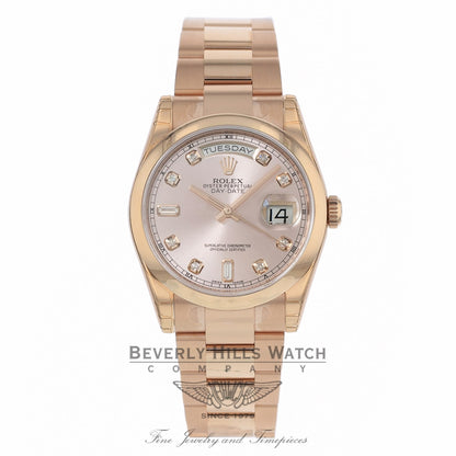 Rolex Day-Date President 36MM 18k Everose Domed Bezel Pink Diamond Dial 118205 - Beverly Hills Watch Company