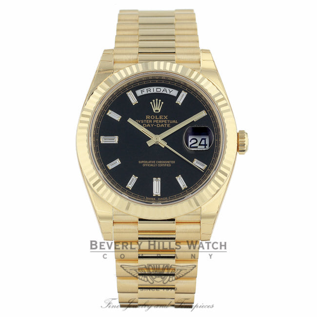 Rolex Day-Date President 40MM Yellow Gold Fluted Bezel Black Dial 228238 WQZLJX - Beverly Hills Watch Company