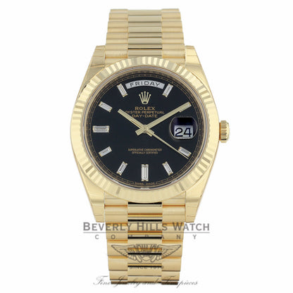 Rolex Day-Date President 40MM Yellow Gold Fluted Bezel Black Dial 228238 WQZLJX - Beverly Hills Watch Company
