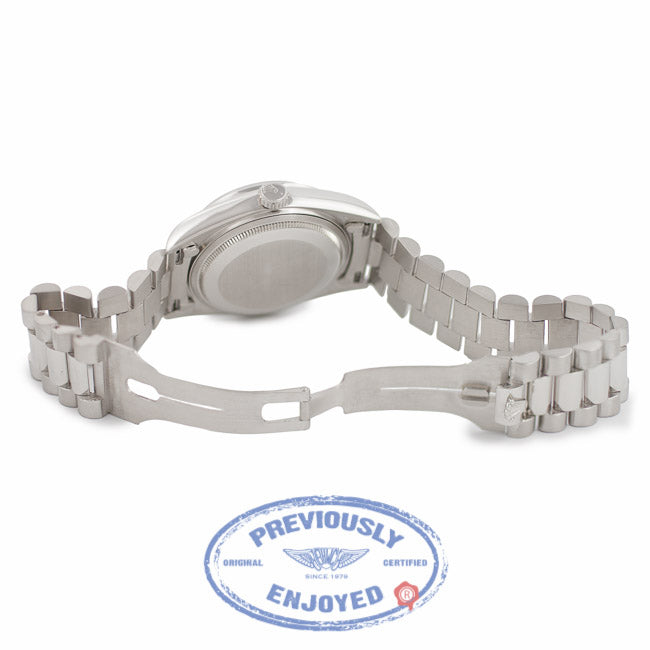 Rolex Day Date President 36MM Platinum Domed Bezel Silver Dial 118206 M5PXH4 - Beverly Hills Watch Company Watch Store