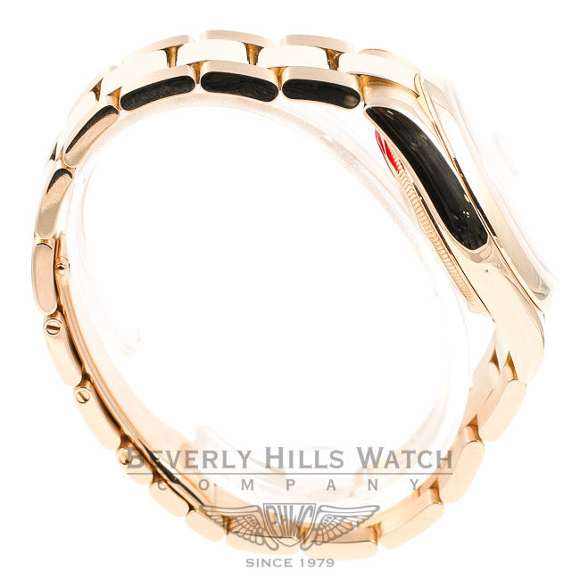 ROLEX Day Date Rose Gold Oyster Bracelet Smooth Bezel Silver Diamond Dial Watch 118205 Beverly Hills Watch Company Watches