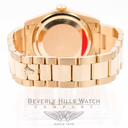 ROLEX Day Date Rose Gold Oyster Bracelet Smooth Bezel Silver Diamond Dial Watch 118205 Beverly Hills Watch Company Watches