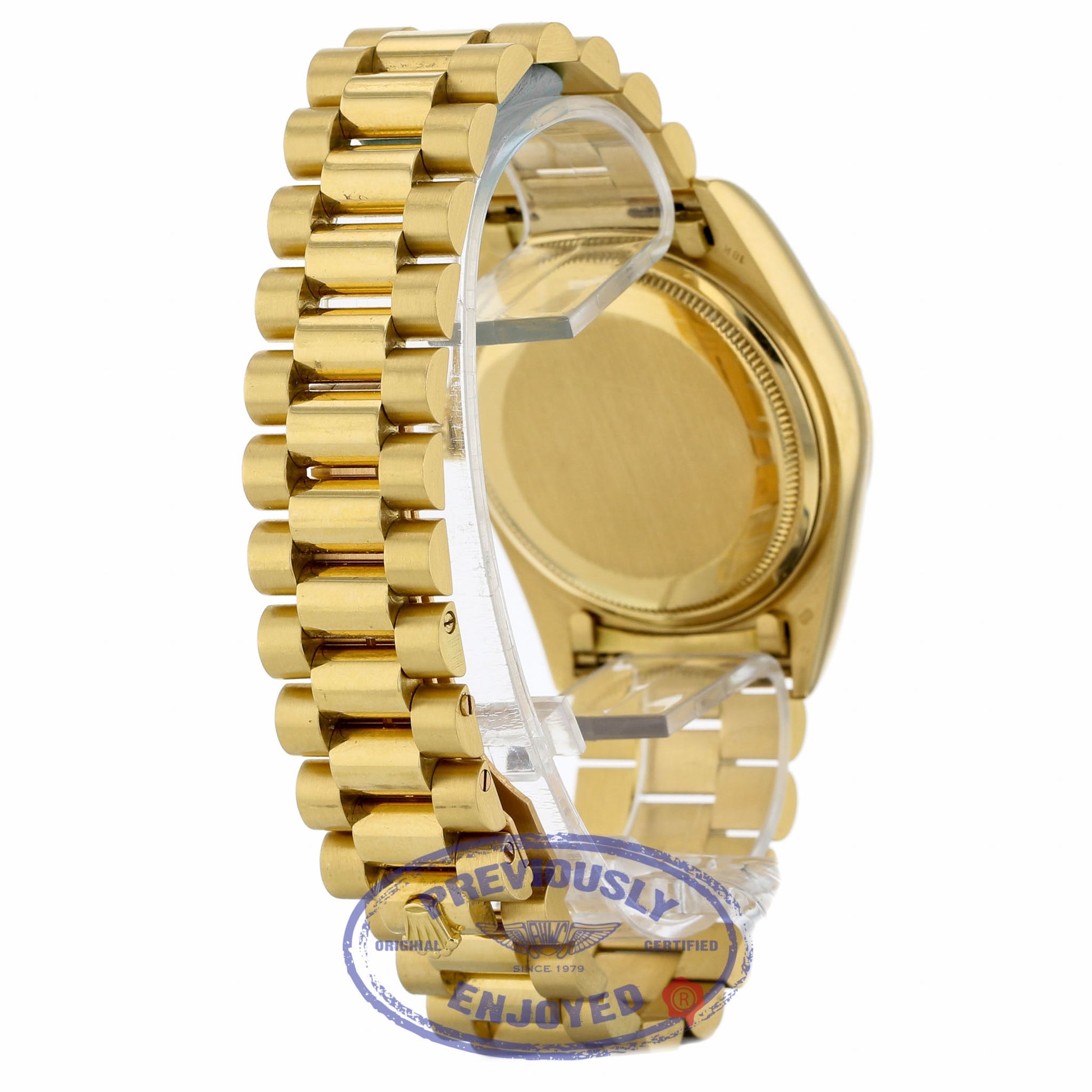 Rolex Day-Date 36mm 18k Yellow Gold President Bracelet Blue Diamond & Baguette Dial 18038 TRP28J - Beverly Hills Watch