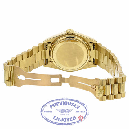Rolex Day-Date 36mm 18k Yellow Gold President Bracelet Blue Diamond & Baguette Dial 18038 TRP28J - Beverly Hills Watch