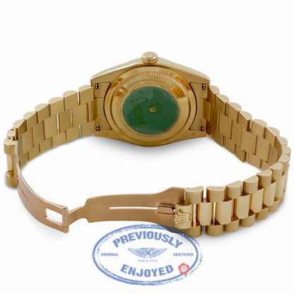 Rolex Day-Date President 36mm 18k Yellow Gold Fluted Bezel Black Dial 118208 WDWRP5 - Beverly Hills Watch Company