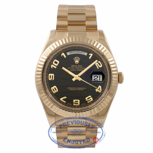 Rolex Day-Date II President 18K Yellow Gold 41MM Fluted Bezel Wave Dial 218238 666J6R - Beverly Hills Watch Company Watch Store