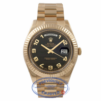 Rolex Day-Date II President 18K Yellow Gold 41MM Fluted Bezel Wave Dial 218238 666J6R - Beverly Hills Watch Company Watch Store