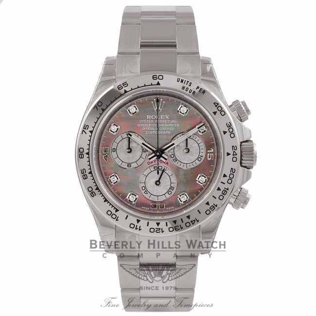 Rolex Daytona 40MM Chronograph 18K White Gold Mother of Pearl Diamond Dial 116509 - Beverly Hills Watch Store