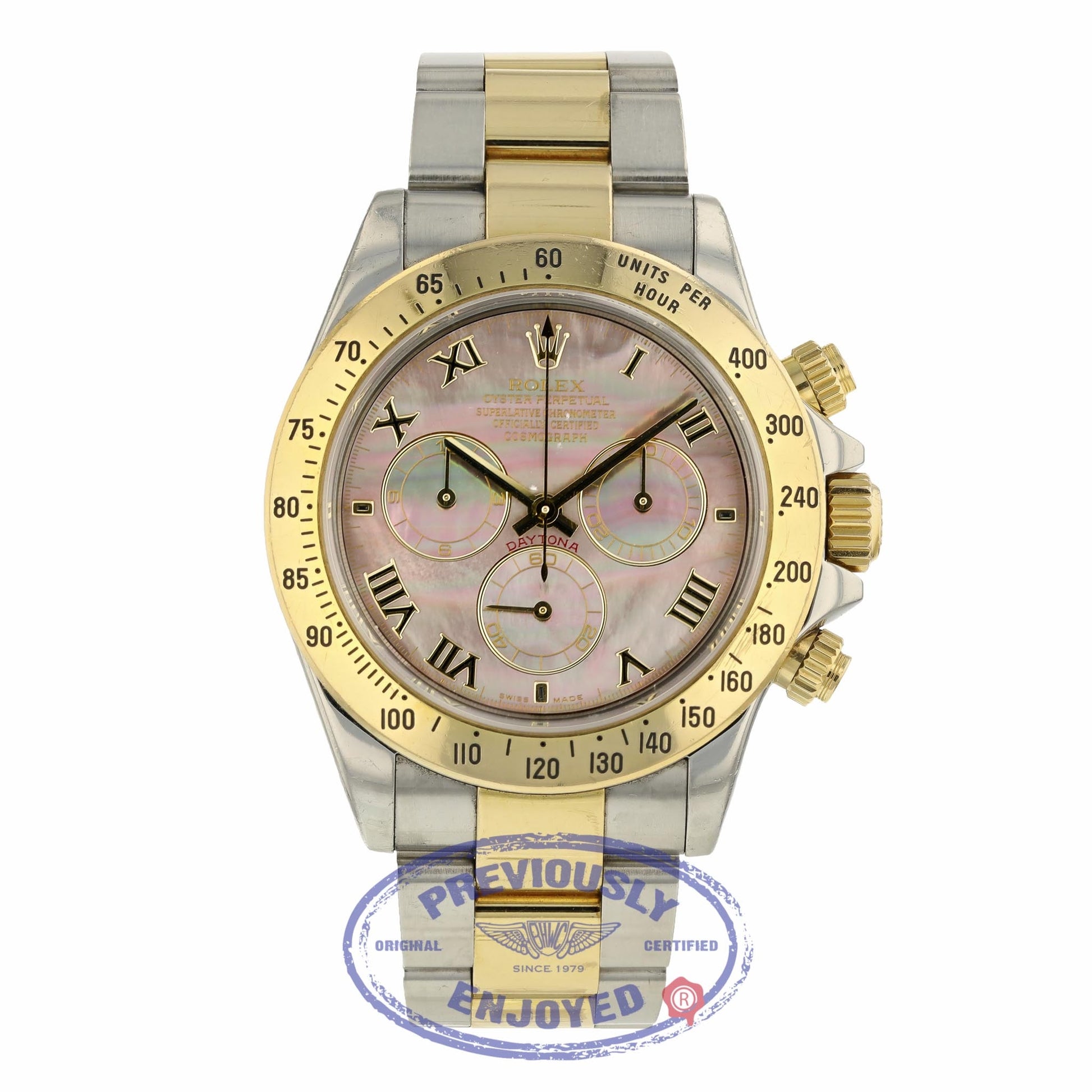 Rolex Daytona Yellow Gold & Steel Black Mother Of Pearl Dial 116523 XVJZM2 - Beverly Hills Watch Company