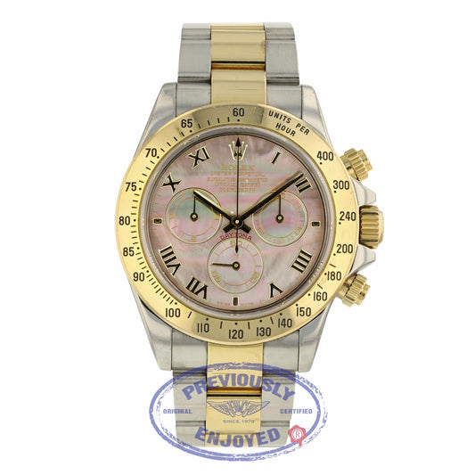 Rolex Daytona Yellow Gold & Steel Black Mother Of Pearl Dial 116523 XVJZM2 - Beverly Hills Watch Company