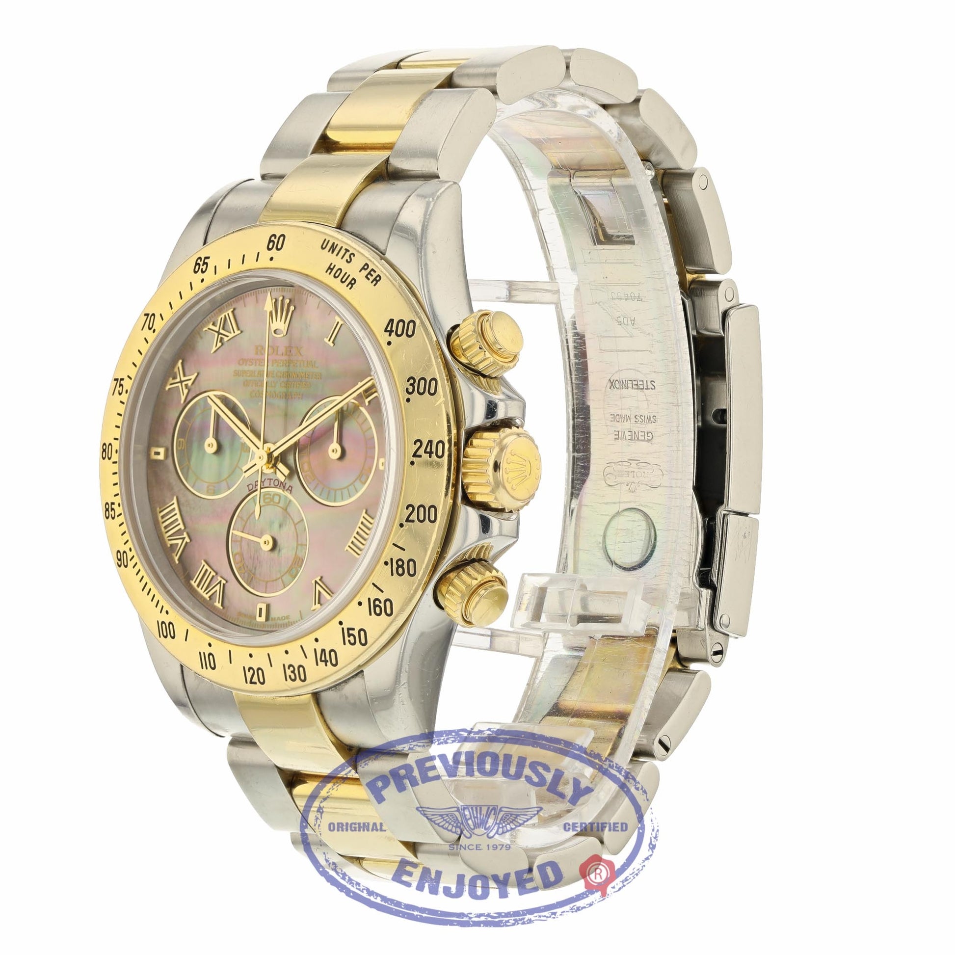 Rolex Daytona Yellow Gold & Steel Black Mother Of Pearl Dial 116523 XVJZM2 - Beverly Hills Watch Company