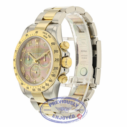Rolex Daytona Yellow Gold & Steel Black Mother Of Pearl Dial 116523 XVJZM2 - Beverly Hills Watch Company