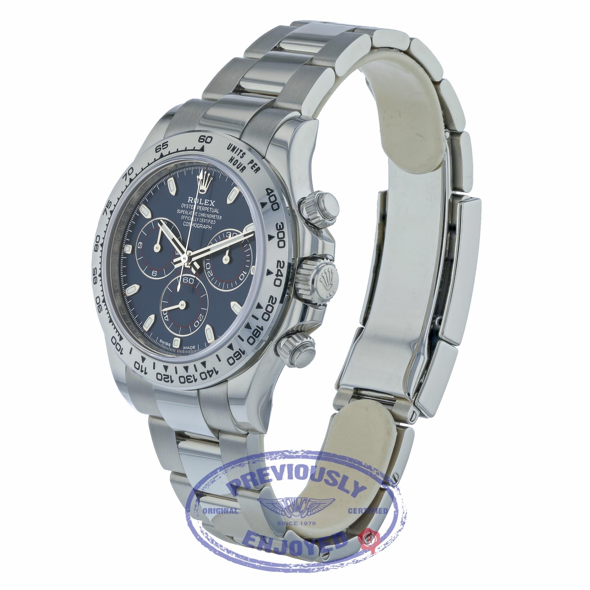 Rolex Daytona Chronograph 18K White Gold Oyster Bracelet Blue Dial 116509 NAL7U6 - Beverly Hills Watch