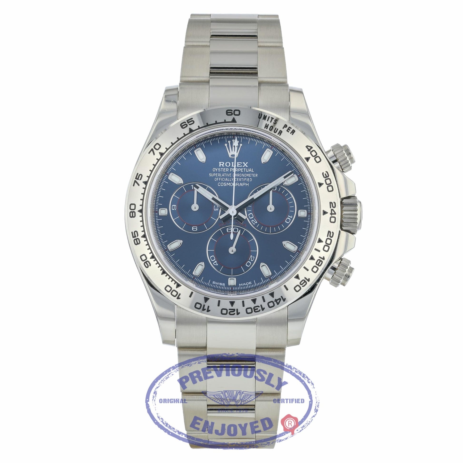 Rolex Daytona Chronograph 18K White Gold Oyster Bracelet Blue Dial 116509 NAL7U6 - Beverly Hills Watch