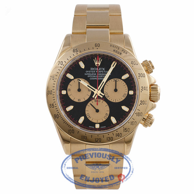 Rolex Daytona 18K Yellow Gold Black Dial Stick Markers 116528 N5UTPN - Beverly Hills Watch Company Watch Store