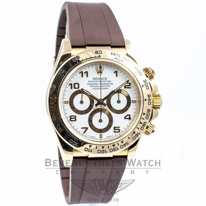 Rolex Daytona 18k Yellow Gold Case Brown Rubber B Strap Gold Deployment Buckle 16518 Beverly Hills Watch Company Watches
