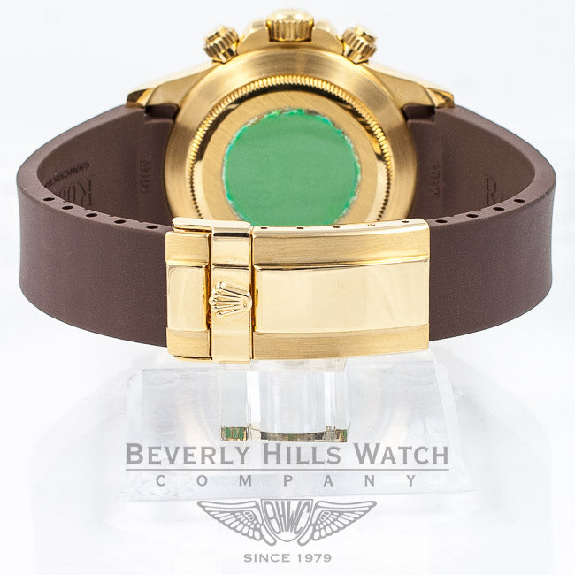 Rolex Daytona 18k Yellow Gold Case Brown Rubber B Strap Gold Deployment Buckle 16518 Beverly Hills Watch Company Watches
