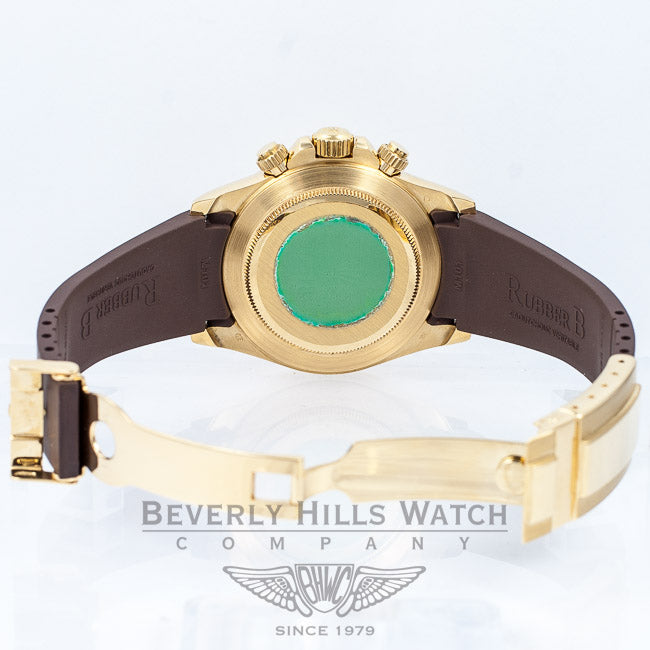 Rolex Daytona 18k Yellow Gold Case Brown Rubber B Strap Gold Deployment Buckle 16518 Beverly Hills Watch Company Watches