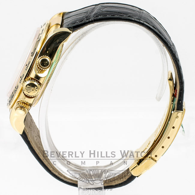 Rolex Daytona 18K Yellow Gold Case Alligator Leather Strap Ivory Arabic Dial Watch 116518 Beverly Hills Watch Company Watches