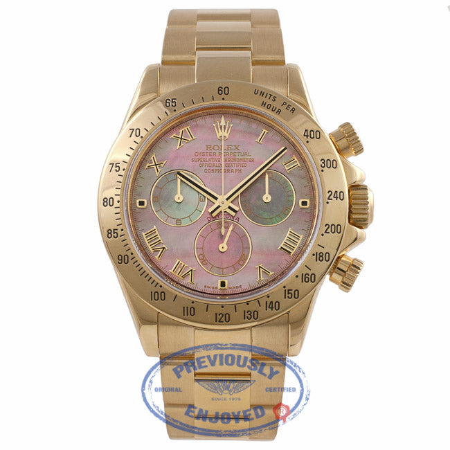 Rolex Daytona 40MM 18k Yellow Gold Pink Mother of Pearl Dial 116528 0H523N - Beverly Hills Watch Company Watch Store