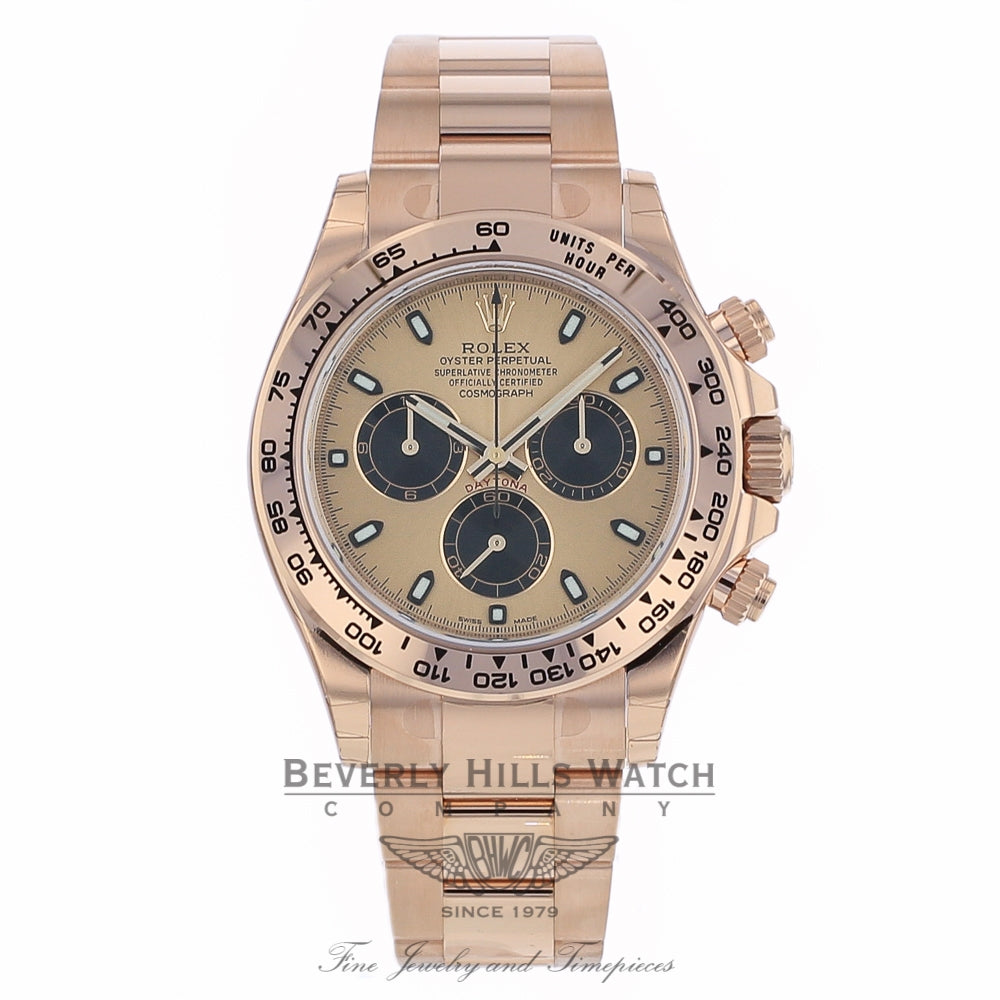 Rolex Daytona Everose Gold 40mm Oyster Bracelet Rose Dial Black Sub Dials Chronograph Watch 116505 RY89AN - Beverly Hills Watch Company Watch Store
