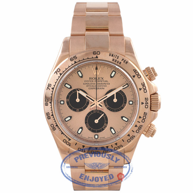 Rolex Daytona Everose Gold 40mm Oyster Bracelet Rose Dial Black Sub Dials Chronograph Watch 116505 1XRDEW - Beverly Hills Watch Company Watch Store