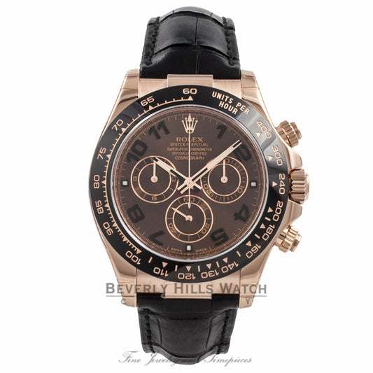 Rolex Daytona 18K Rose Gold Tachymeter Engraved Black Cerachrom Monobloc Bezel 116515 PWUC5A - Beverly Hills Watch Company Watch Store