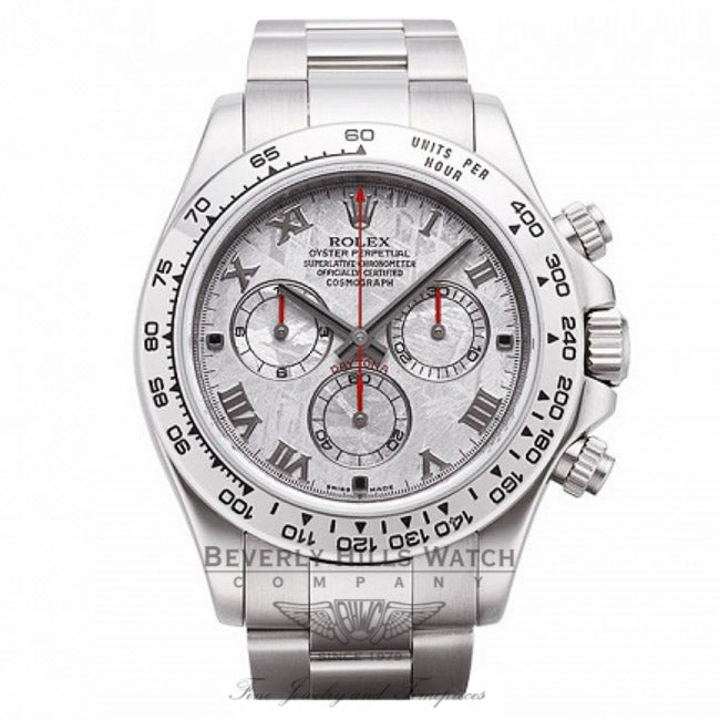 Rolex Cosmograph Daytona Meteorite Roman Dial Oyster Bracelet 18k White Gold 116509 9MRHDC - Beverly Hills Watch Company
