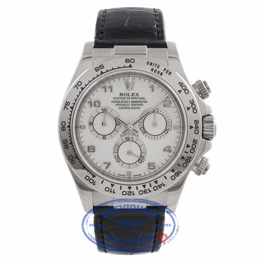 Rolex Daytona 40MM White Gold White Dial Black Alligator Strap 116519 VVVKFJ - Beverly Hills Watch Store