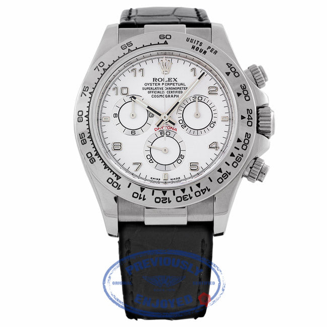Rolex Daytona 40MM White Gold White Dial Black Alligator Strap 116519 2KPZ4L - Beverly Hills Watch Company