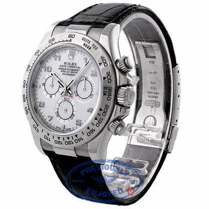 Rolex Daytona 40MM White Gold White Dial Black Alligator Strap 116519 2KPZ4L - Beverly Hills Watch Company