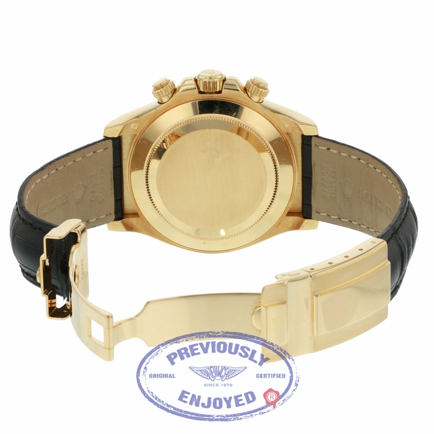 Rolex Daytona 40mm Yellow Gold Ivory Dial Black Sub-Dials Alligator Strap 116518 ZWZP81 - Beverly Hills Watch Company