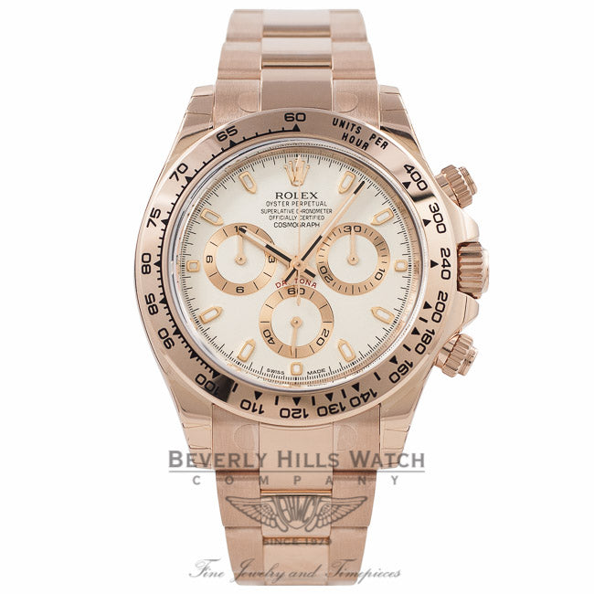 Rolex Daytona Everose Gold 40mm Oyster Bracelet Ivory Dial Chronograph Watch 116505 XMKQCF - Beverly Hills Watch Store