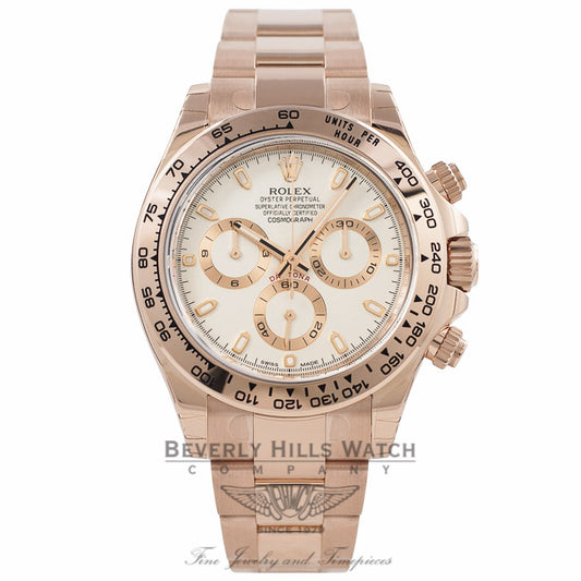 Rolex Daytona Everose Gold 40mm Oyster Bracelet Ivory Dial Chronograph Watch 116505 XMKQCF - Beverly Hills Watch Store