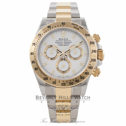 Rolex Daytona Yellow Gold Stainless Steel White Dial 116523 19JKF6 - Beverly Hills Watch Company Watch Store