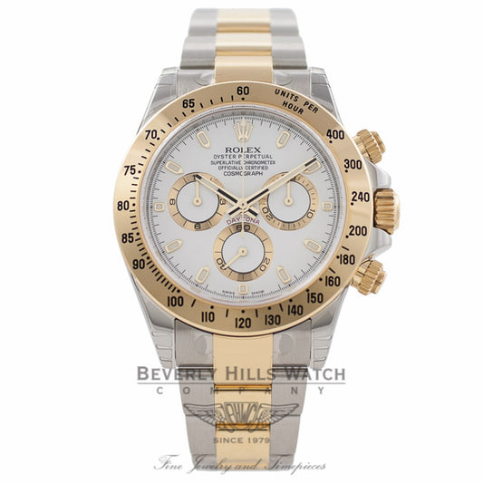 Rolex Daytona Yellow Gold Stainless Steel White Dial 116523 19JKF6 - Beverly Hills Watch Company Watch Store