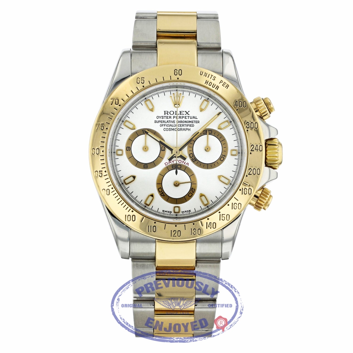 Rolex Daytona 40mm 18k Yellow Gold Stainless Steel White Dial 116523 8KWW86 - Beverly Hills Watch