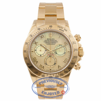 Rolex Daytona 40MM 18k Yellow Gold Yellow Mother of Pearl Dial 116528 L56ZR9 - Beverly Hills Watch Store