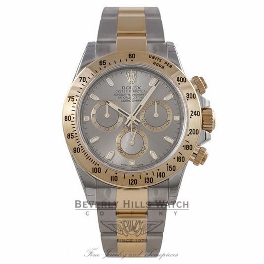 Rolex Daytona Yellow Gold Stainless Steel Grey Dial 116523 J893VY - Beverly Hills Watch Company Watch Store