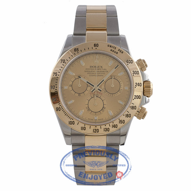 Rolex Daytona 40mm 18k Yellow Gold Stainless Steel Champagne Dial Oyster Bracelet  116523  F18R3Z - Beverly Hills Watch Company