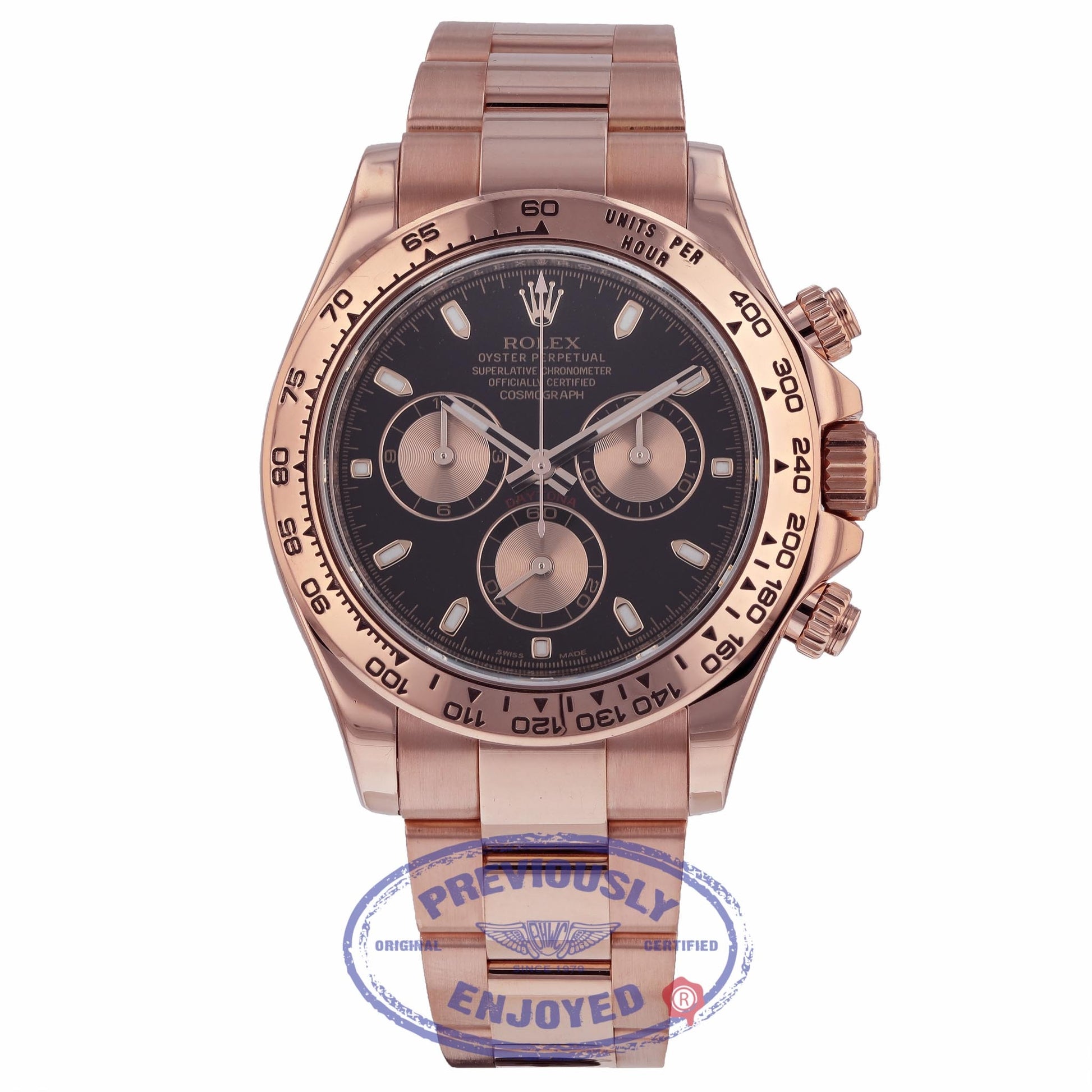Rolex Daytona Rose Gold Oyster Bracelet Black Dial Automatic Chronograph 116505 LFKU00- Beverly Hills Watch Company