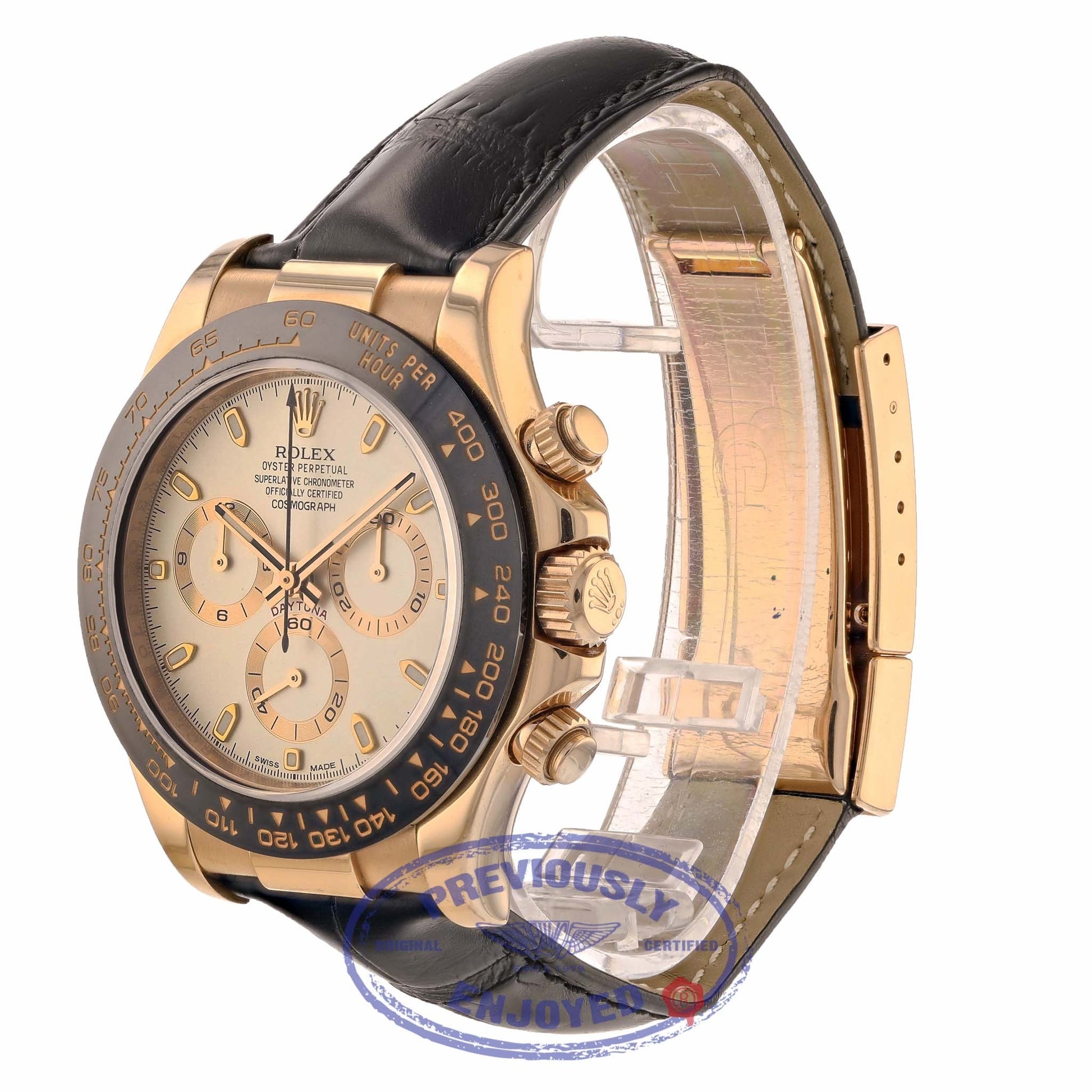 Rolex Everose Gold Daytona Ceramic Bezel Leather Strap Chronograph Watch 116515 4W3XNZ - Beverly Hills Watch Company